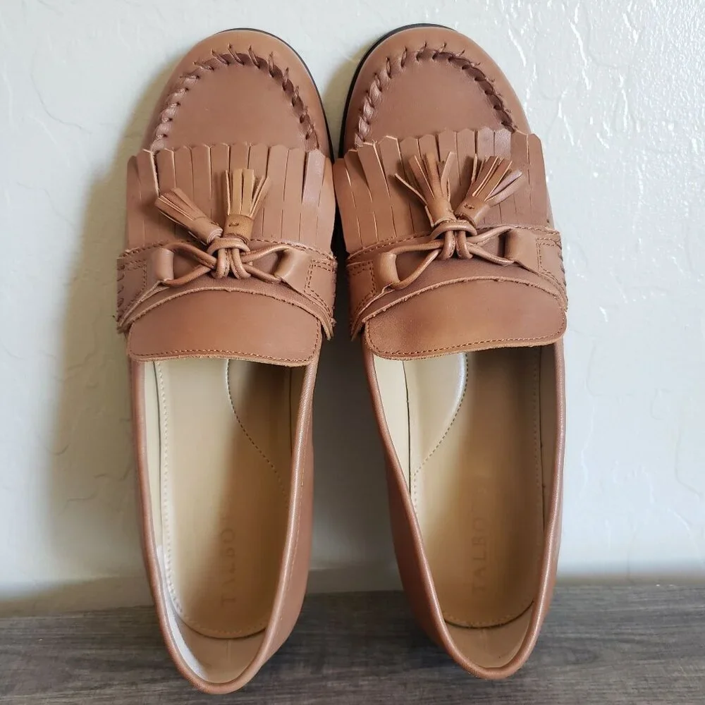 Talbots Leighton Kiltie Fringe Leather Slip-On Loafer Shoes Brown Size Women's 8 - Picture 8 of 12